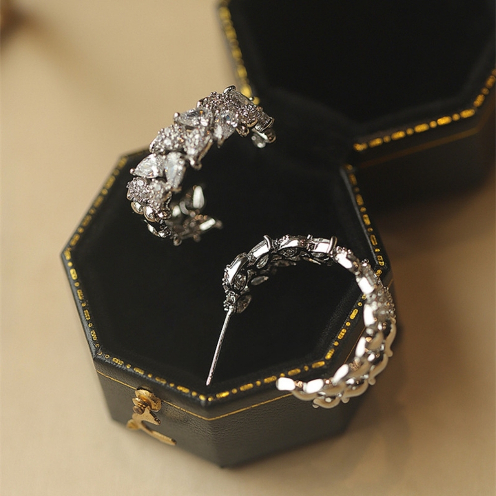 Sliver diamond hoop earrings